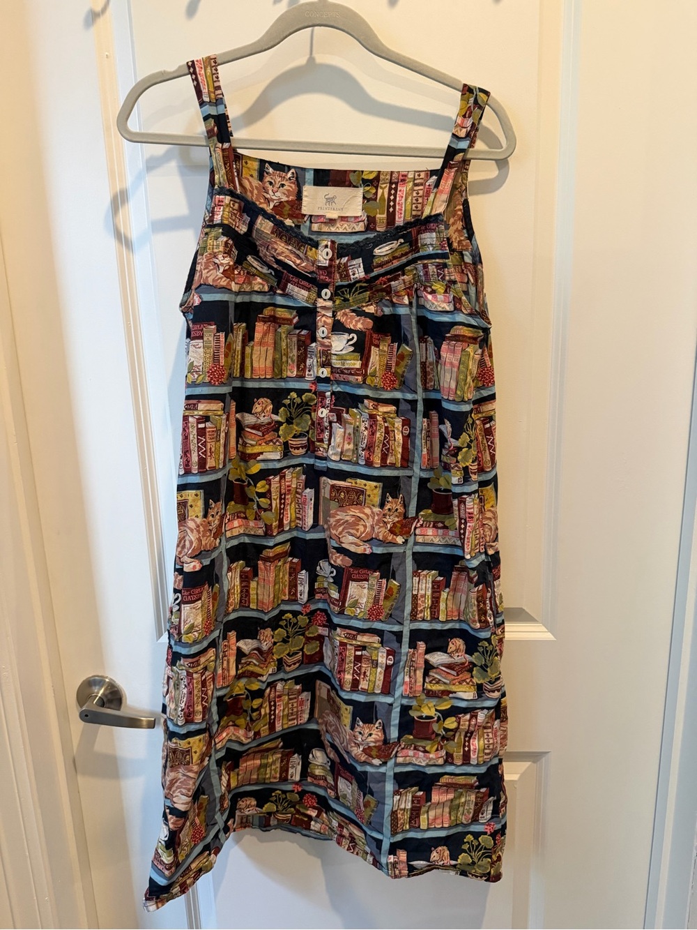 Printfresh Navy Cat Bookprint Cotton Midi Dress